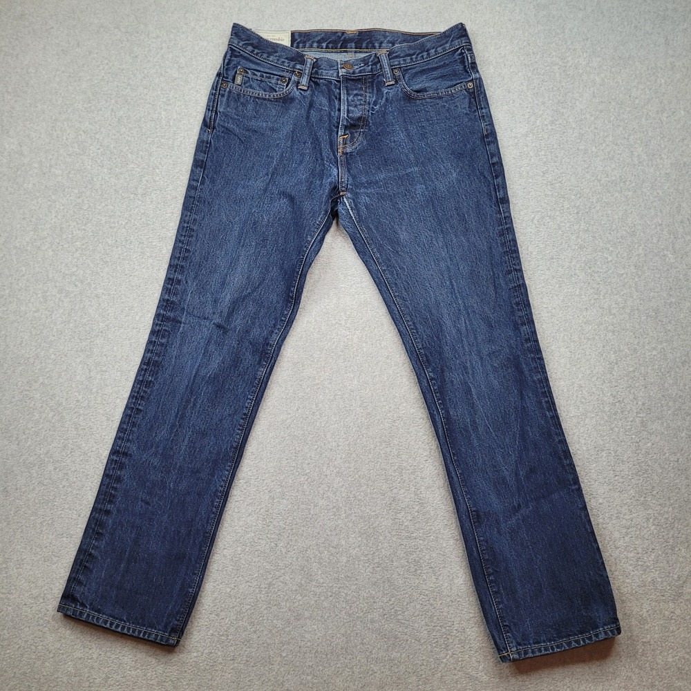 Abercrombie & Fitch Slim Straight Jeans Mens 32x30 Dark Wash Blue Button Fly